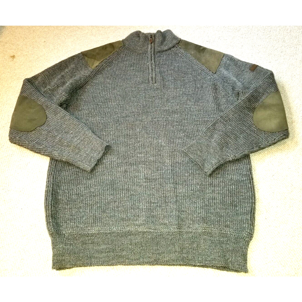 Mens Sweater-WOOLOVERS-ENGLAND-green/brown British Wool 1/4 zip po suede patch-M